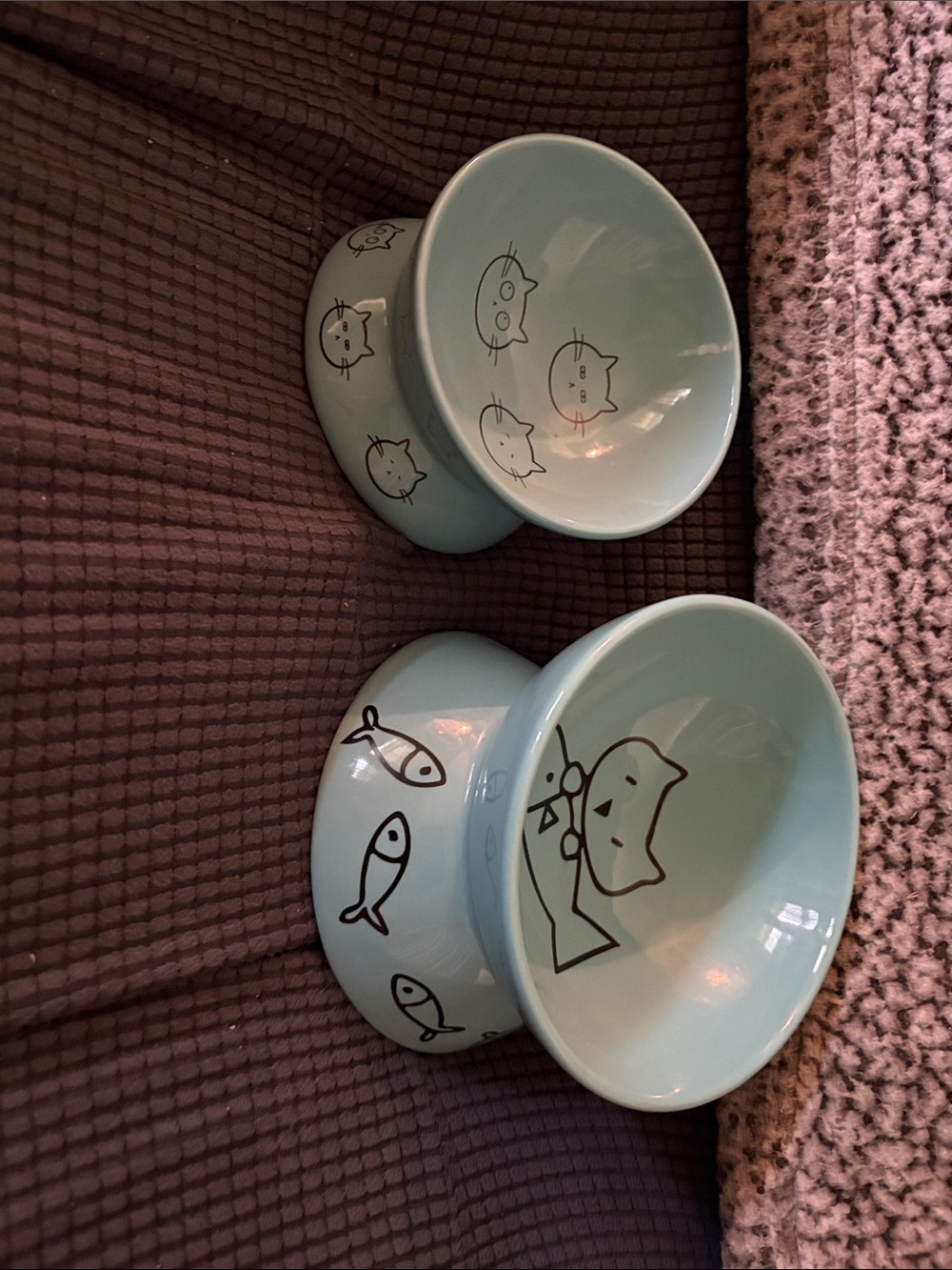 Set of 2 Sweejar raised cat foot dish with matching cat water dish mint green